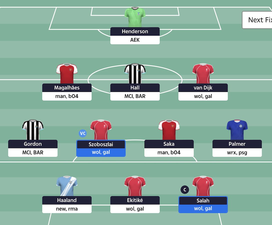 FPLCesar's tweet image. Dream Team GW26 🔒
Rolling 2FT's to have 4FT's next gw. 

Happy with the squad so taking the chance to roll.
Overall rank: 579
Captain: Salah
Team Value: 57.6m
Budget itb: 0m
