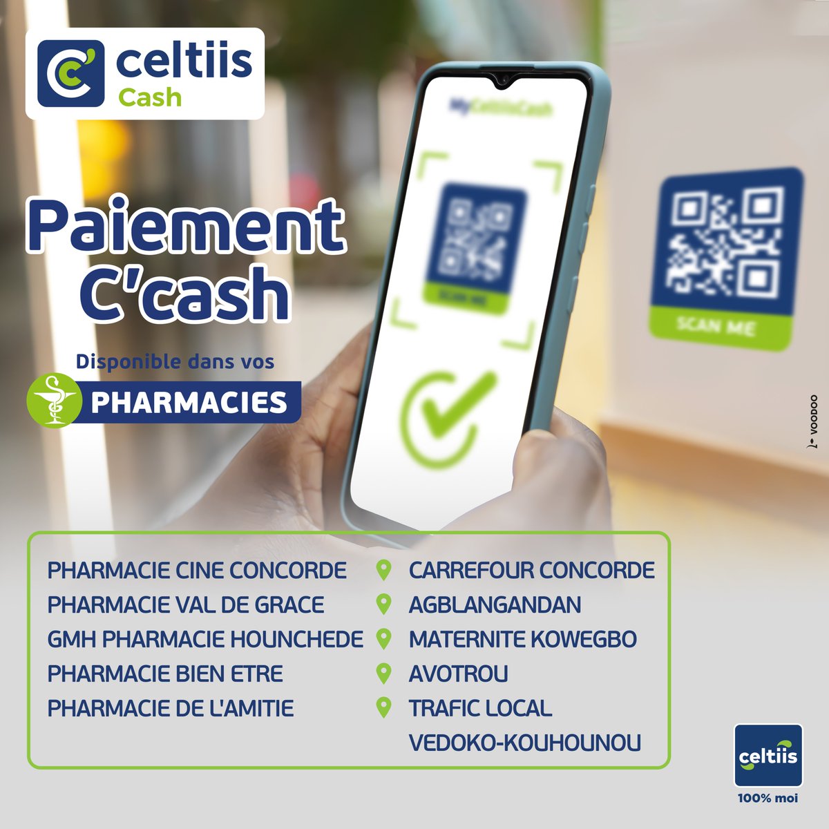 celtiisbj's tweet photo. Bonne nouvelle 🤩 !!!

Payez désormais par Celtiis Cash dans vos pharmacies… Appuyez simplement sur « Scannez QR » dans Waa, puis suivez les étapes 🥰.

C’est simple, rapide et sécurisé.

#CCash #MobileMoney #Celtiis100PourCentMoi #1erOperateurGlobal https://t.co/ZdZAa6isXt