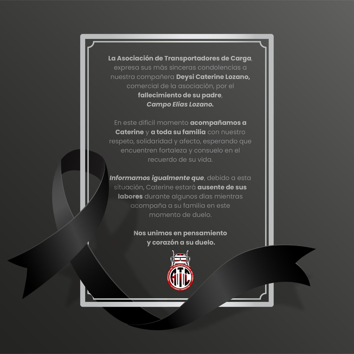 Nuestras más sinceras condolencias. Dios en todo camino como aliento de paz