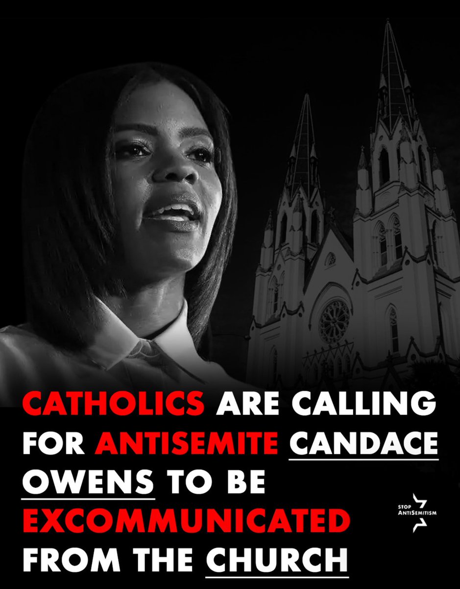 StopAntisemites's tweet photo. Should Candace Owens be excommunicated? 

In a new op-ed for The Christian Post, Catholic writer Simone Rizkallah argues the answer is yes.

She says Owens has used her massive platform to spread conspiracies and distortions about Jews while identifying as a Catholic public figure. 

Per Simone, excommunication would not be punishment but a necessary step to call her to repentance and protect the faithful.