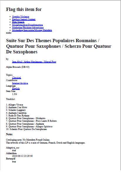 Lionel78883700's tweet photo. @internetarchive Is something wrong with https://t.co/HKFfi5KtXM?

I give an example. I searched:
Suite Sur Des Themes Populaires Roumains...
https://t.co/24dSwJOD68

And it gave the following page (which I broke in the following attached photos) https://t.co/DaPNI8In8r