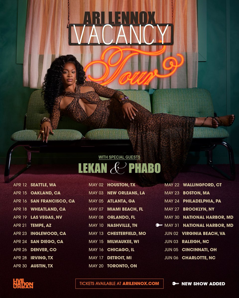 The vibes just got even better ✨JUST ADDED: Special guests <a href="/lekanofficiall/">Lekan.</a> &amp; <a href="/whoisphabo/">PHABO 🧸</a> + a second DMV Show

The motel is almost at capacity. You book your stay yet? See you so soon ❤️ arilennox.com/tour