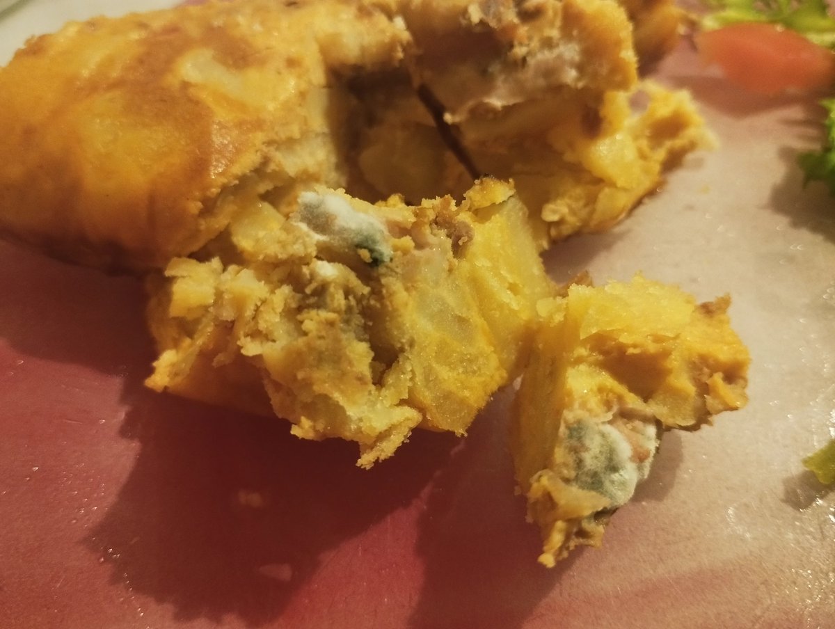 m_msb9878's tweet photo. Tortilla du groupe Palacios achetée ce jour à Intermarché et une petite partie est retrouvée moisie dans mon assiette...
Relayez si possible 
Inadmissible 
#rappelconso #intermarche #tortilla #moisi https://t.co/UZTj7lPL8r