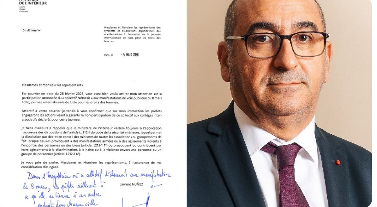 Le ministre de l’Intérieur, Laurent Nuñez,  s'aplatit devant les féministes d'extrême gauche en empêchant Némésis de participer à la manifestation du 8 mars; après l'assassinat de Quentin, on est dans un carcan politique de gauche insupportable !