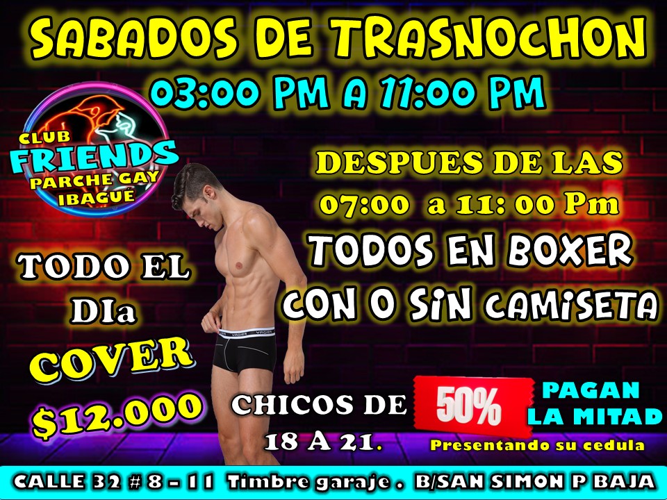Te esperamos 
😈SABADOS DE TRASNOCHON HOT😈
03:00 PM A 11:00 PM
 ven y únete al mejor parche de Ibagué y participa en
Pajas Mamadas Morbo y mucho Sexo
😈💦🔥🍆🍑
 FRIENDS PARCHE GAY IBAGUÉ🍆💦😈‍🌈🍑