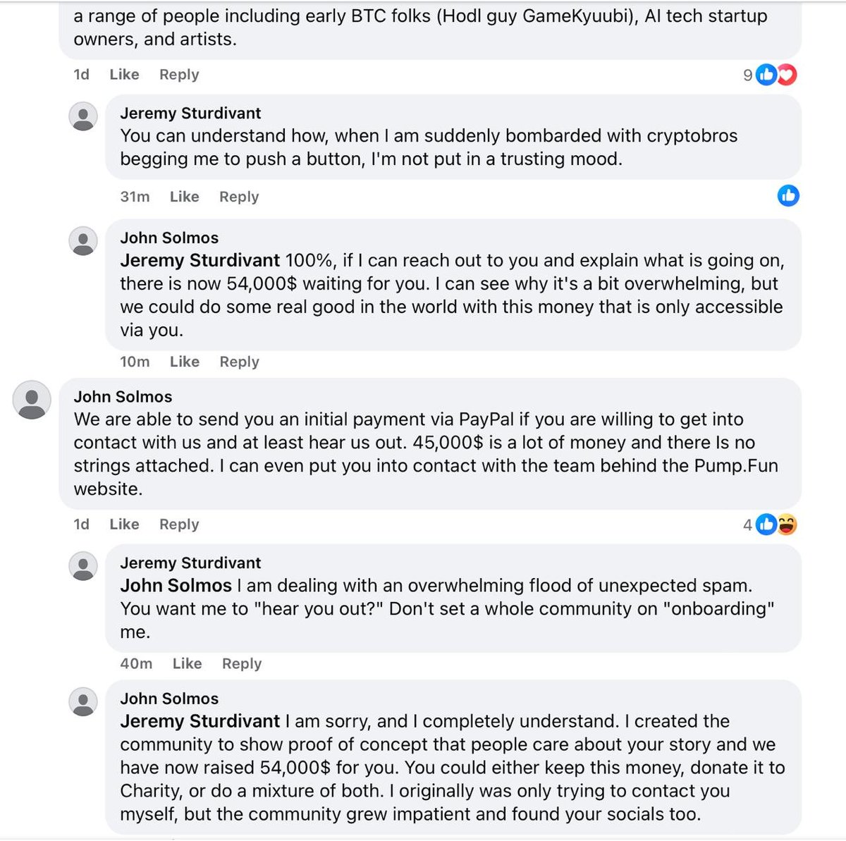 PabEscoSOL's tweet photo. Guys, John is in contact. Do NOT contact Jeremy—let John handle the rest. If he wasn’t interested, he could have deleted the post or blocked John, but he only replied to him, no one else.

This is good. It’s understandable how he feels. Now it’s up to us as a community to focus on spreading the word and letting @JohnSolmos do his thing for us.