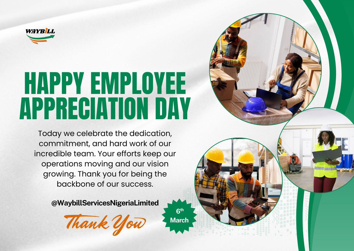 WaybillServices's tweet photo. Today we celebrate our incredible team. 👏

Your dedication and commitment keep everything moving forward. Happy National Employee Appreciation! 

We truly appreciate you. 🌟

#EmployeeAppreciationDay
#FMCGDistribution
#RiceAndDrinks
#SupplyChain
#Logistics 
#WaybillServices https://t.co/NLVIIsnAYA