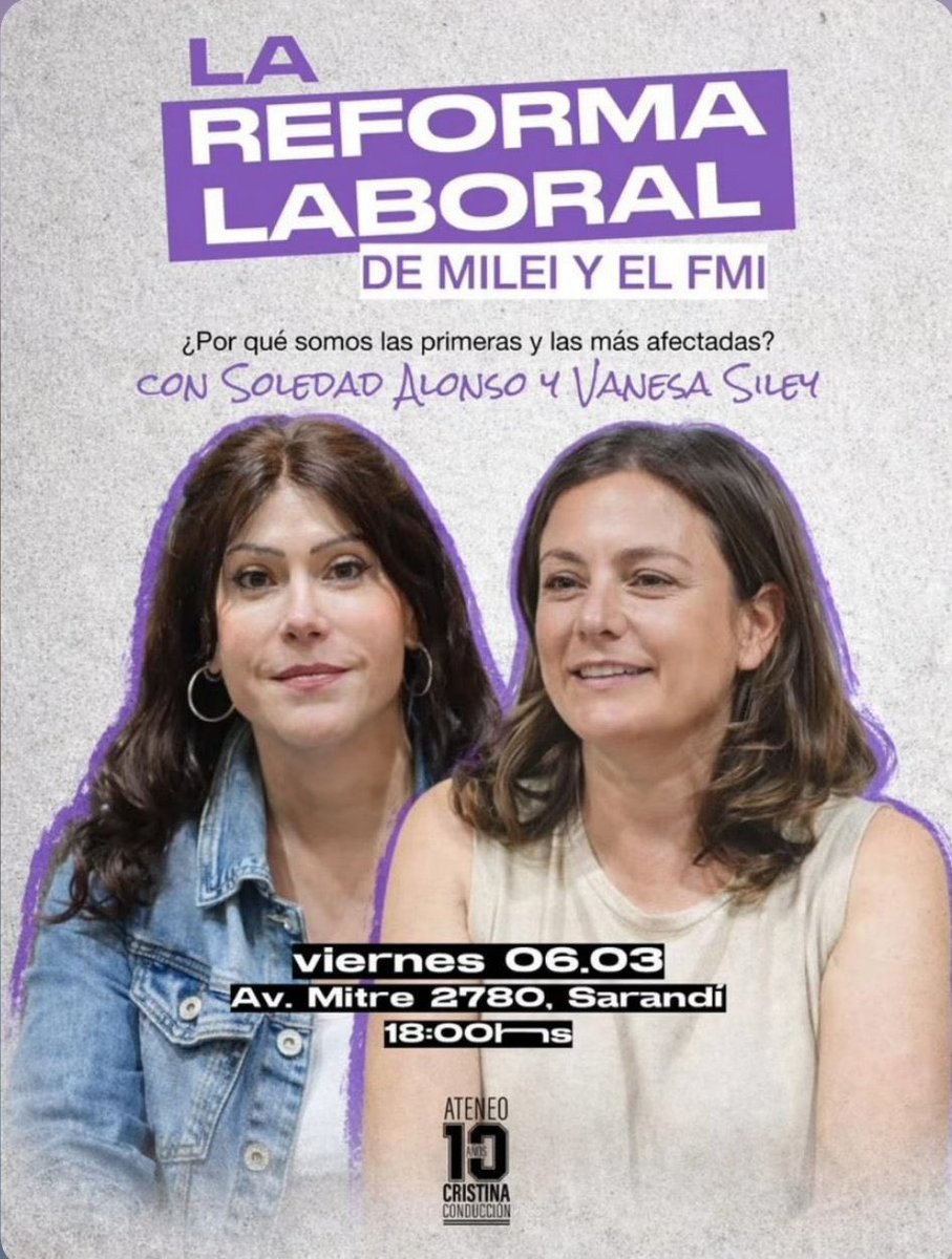 Hoy 18 hs estamos en Sarandí!
Ateneo Cristina conducción.
Las y los espero.