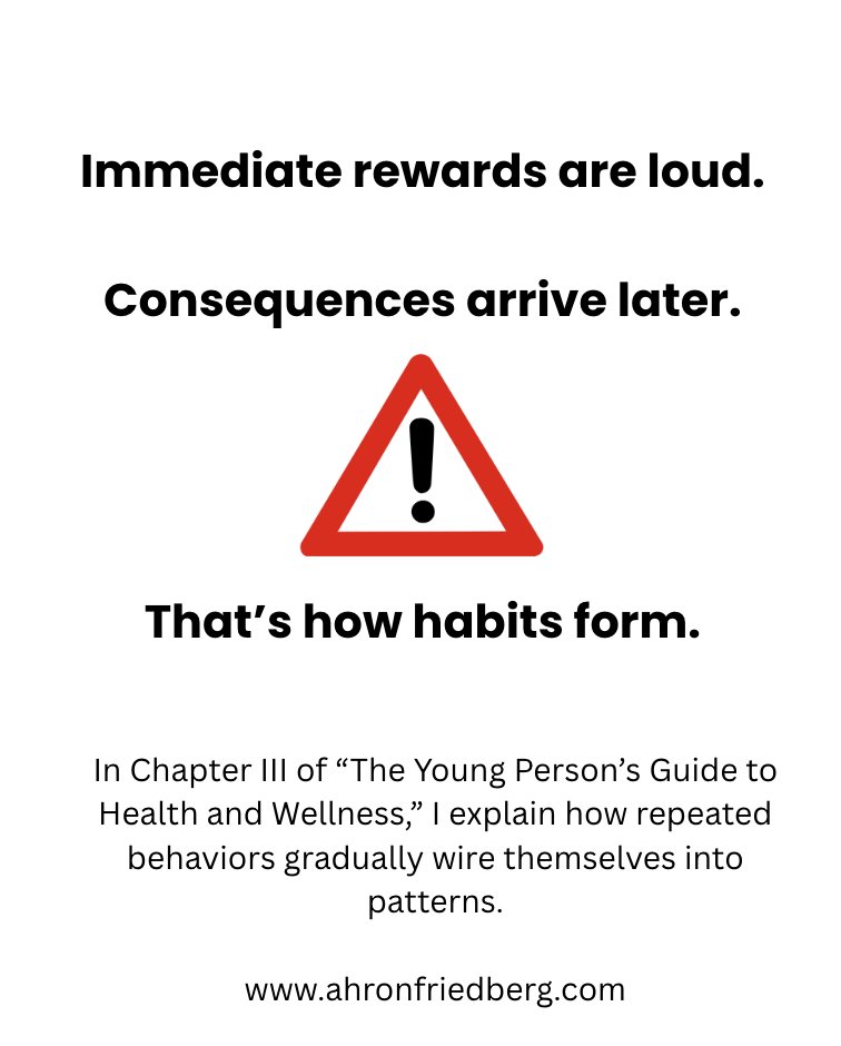 AFriedbergMD's tweet photo. In Chapter III of “The Young Person’s Guide to Health and Wellness,” I explain how repeated behaviors gradually wire themselves into patterns.
https://t.co/9Y1SGmWiXZ https://t.co/JJJqf1dKxH
