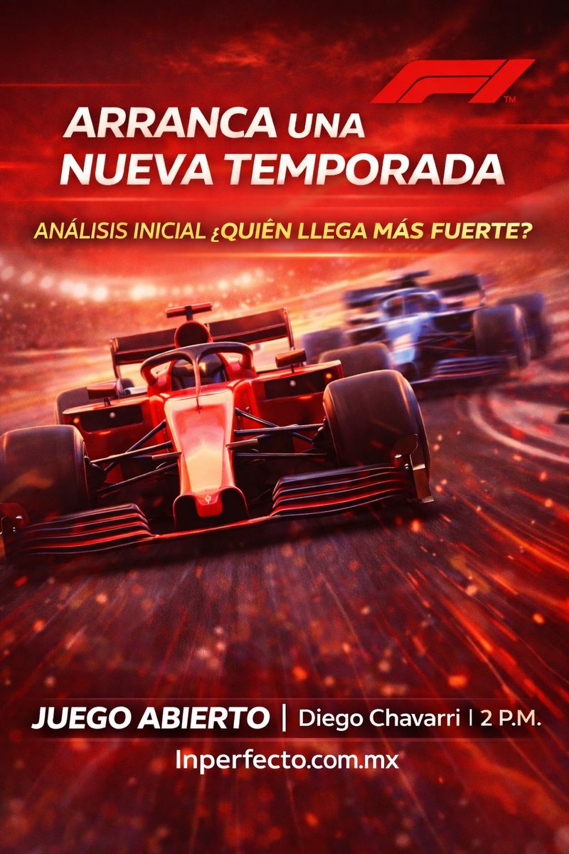 ⌚ A las 2 pm

🟡 Juego Abierto, con Diego Chavarri (<a href="/ch_die/">Diego Chavarri</a>).

➡️ Hoy, en una emisión deportiva, hablemos de la Nueva Temporada de la F1.

🌐 En inperfecto.com.mx/radio