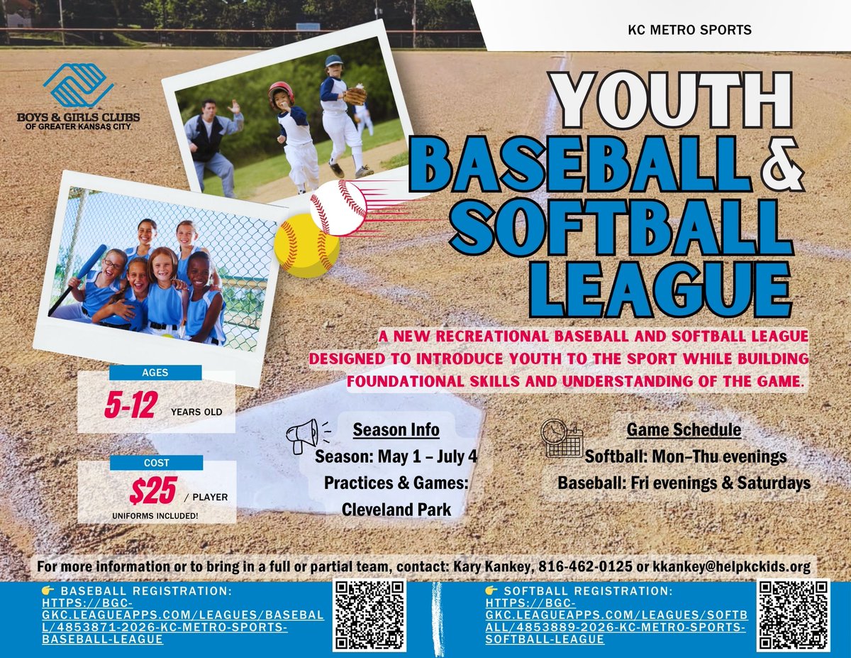 BGCGKCSportsLAB's tweet photo. All kids should have access to sports — no matter their background or ability to pay.
We keep costs low and opportunities high.
 Register now:
👉 Baseball Registration: https://t.co/5uSgnh0Fxh
👉 Softball Registration: https://t.co/iPOInveuiW
Sponsored by @LiveLikeLuke00 https://t.co/Bg8sSwnBfr