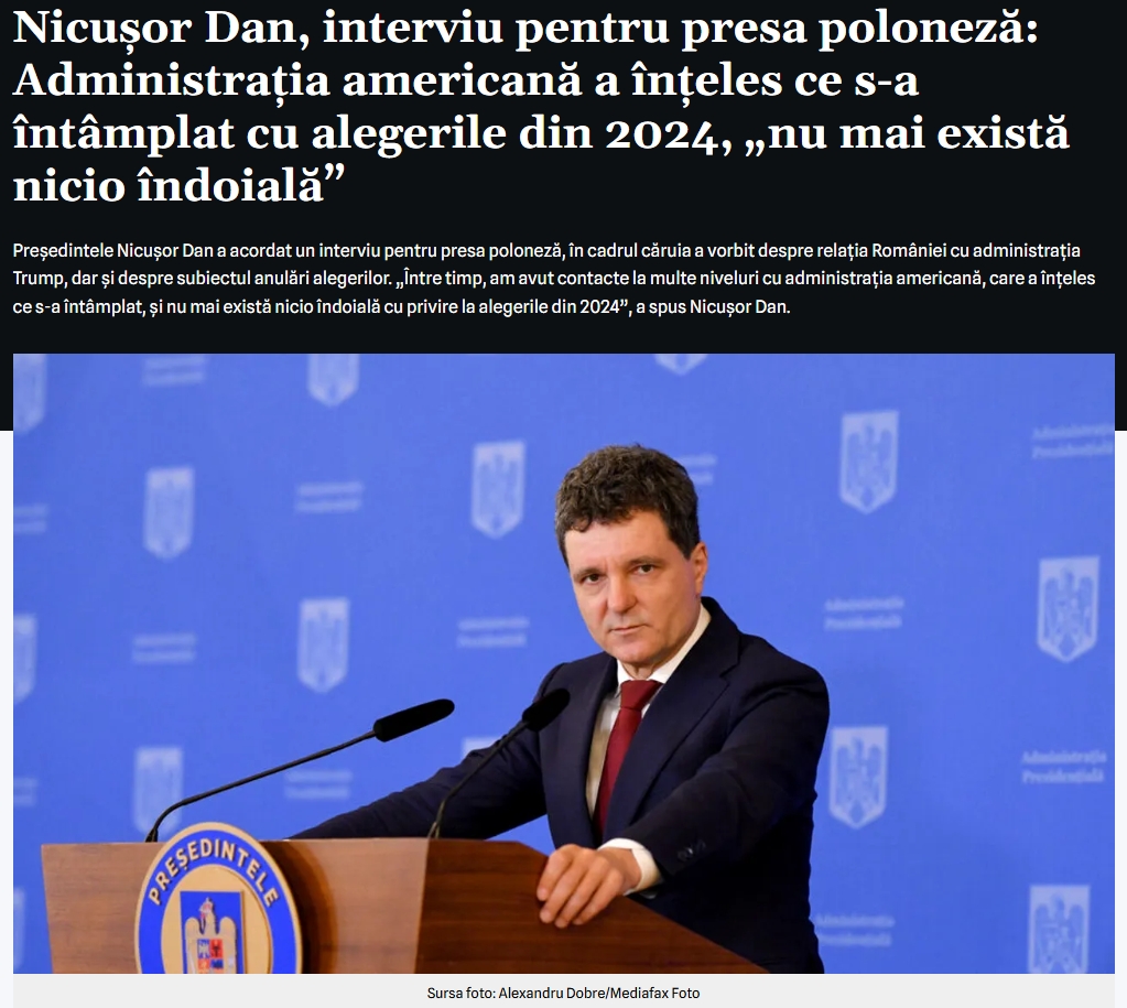 mariandidthis's tweet photo. #Mediafax #NicusorDan #Romania #USR #AlegeriAnulate #Polonia #TVPWorld #Politica #RomaniaMintita #UE #Geopolitica #USA #Trump #Mediafax
Ia uite ce minte Nicușor Dan în presa poloneză (TVP World) azi: "Administrația americană a înțeles ce s-a întâmplat cu alegerile din 2024, nu mai există nicio îndoială"! 😏
Deci, anularea alegerilor prezidențiale - chestie "nu foarte obișnuită", după cum zice el însuși - a fost clarificată amiabil cu Trump & co., totul e "normal" acum. Relații excelente, parteneriat nuclear, bla bla...
Dar stai așa: ăsta e același Nicușor care la Board of Peace (inaugural meeting cu Trump în frunte) a fost băgat în seamă doar ca să promită ajutoare pentru Gaza și reconstrucție? Sau poate l-au invitat din greșeală, că pe forumurile alea de pace cu Trump nu prea se înghesuie pro-europenii ca el...
Minciuni sfruntate în Polonia, după ce în SUA abia dacă l-au băgat în seamă la masa aia. "Nu mai există îndoială"... ba da, există: îndoiala că ești președinte legitim după ce ai anulat alegerile și ai câștigat reluarea! 🤡👇