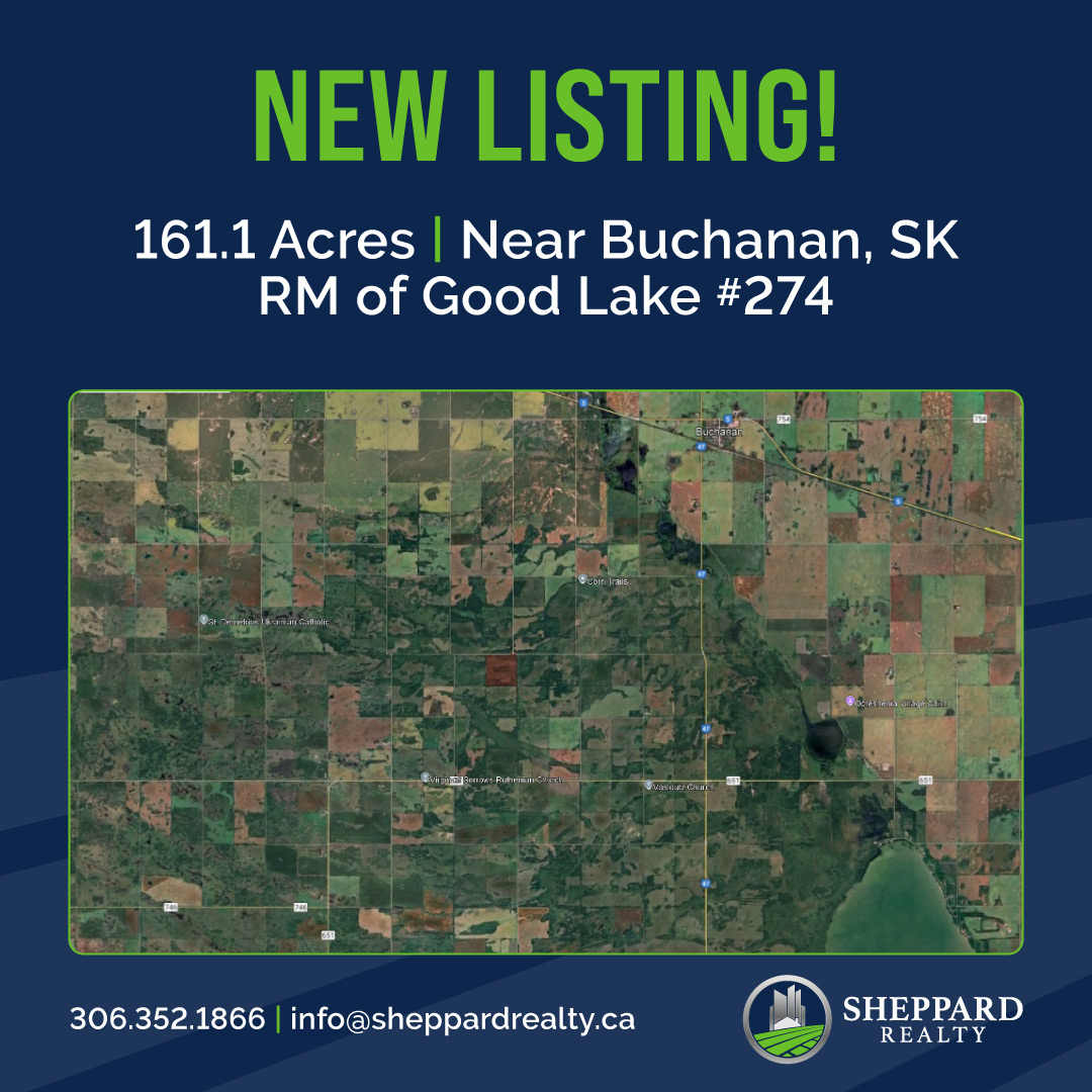 1 qtr section for sale (NE 31-30-06 W2) SW of Buchanan, SK. 105 cultivated &amp; 56 aspen pasture acres. North &amp; East side access. Immediate occupancy. Asking price $249,000. Submit offers  by 12PM on Tues, March 31.

Learn More:
sheppardrealty.ca/buchanan-farml…...