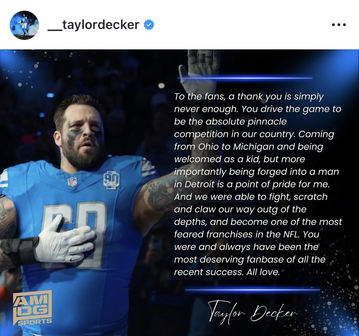 BSMotorCity's tweet image. BREAKING: Taylor Decker has announced that he has requested his release from the Lions after 10 seasons with the team