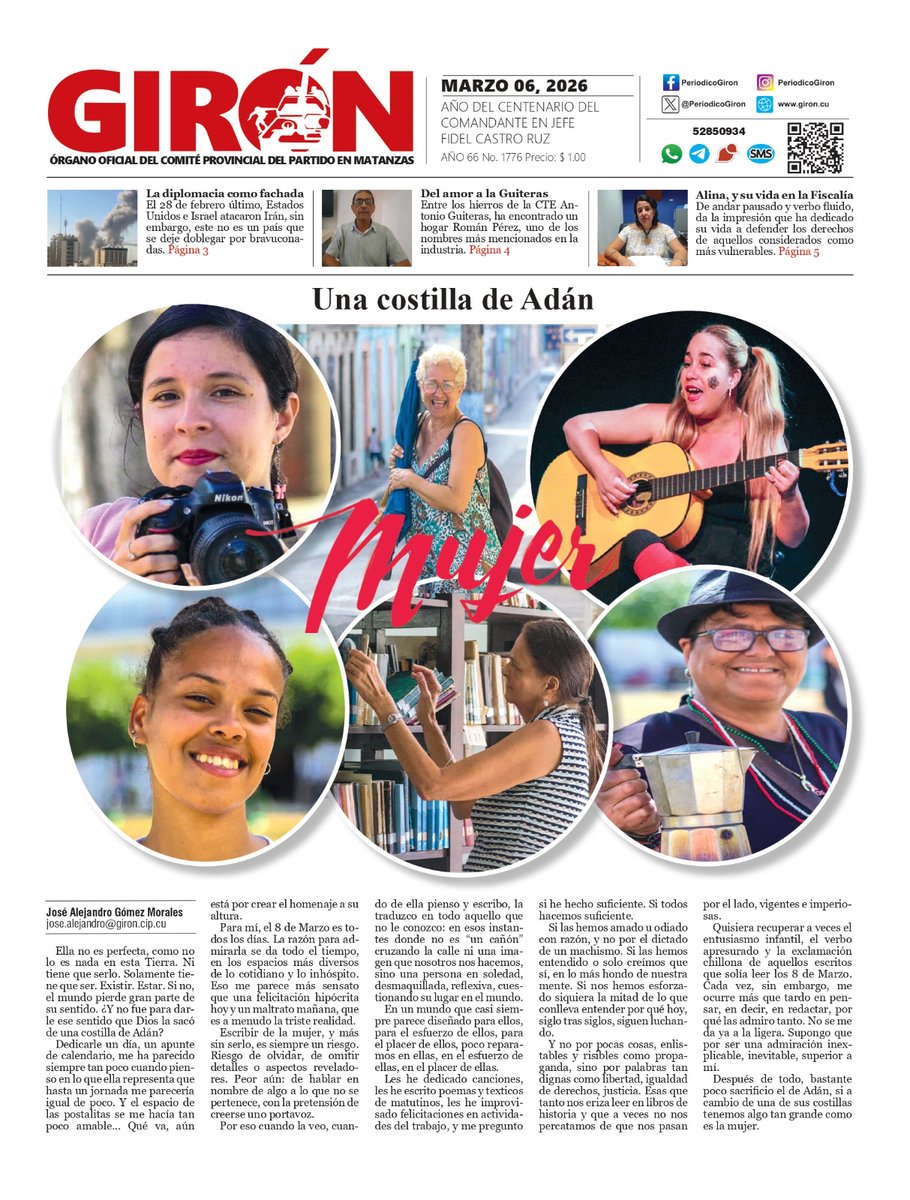 Ya se encuentran disponible en nuestro sitio web la edición impresa de nuestro semanario #PeriodicoGiron de #Matanzas  ,  correspondiente a este viernes, 6 de marzo de 2026.

Pueden acceder a ella y descargarla en el enlace 👇

🔗 giron.cu/edicion-impres…