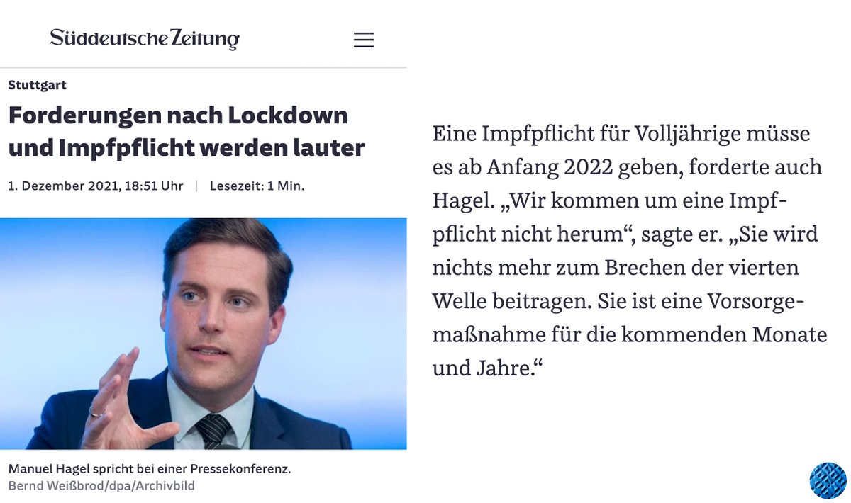 hori_____zont's tweet photo. Es sollte auch nicht vergessen werden, dass Manuel Hagel eine allgemeine Impfpflicht ab Anfang 2022 forderte >>>

„Wir kommen um eine Impfpflicht nicht herum.“

„Sie ist eine Vorsorgemaßnahme für die kommenden Monate und Jahre.“ https://t.co/k9VbuekfX2