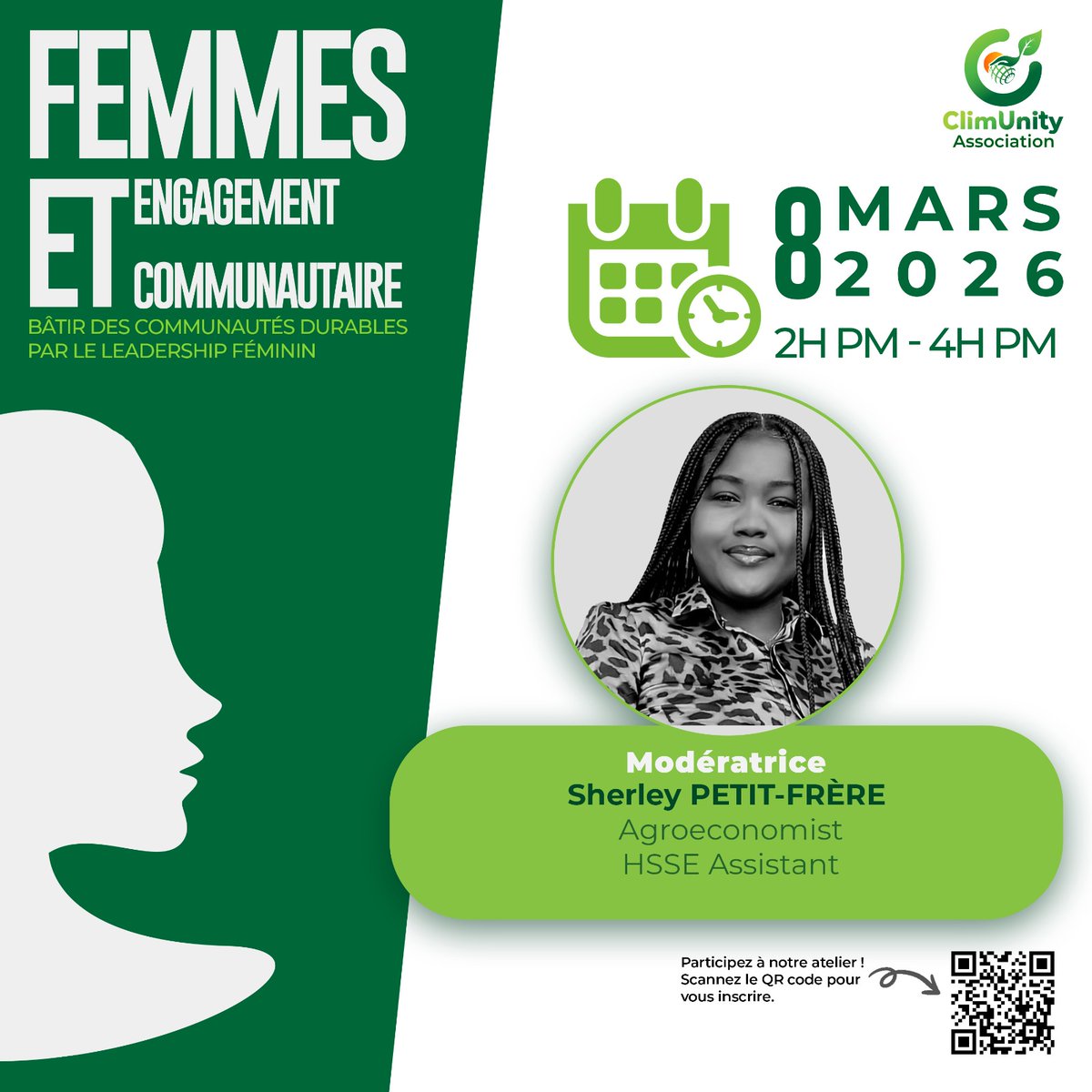 climunityht's tweet photo. Sherley PETIT-FRÈRE animera l’atelier « Femmes et engagement communautaire : bâtir des communautés durables par le leadership féminin » le 8 mars 2026.
Un moment d’échanges inspirants sur le rôle des femmes dans le leadership communautaire.
Inscrivez-vous: https://t.co/ODk04Ak6UA https://t.co/oO3EYjiPpk