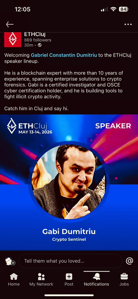 Last year, ETHCluj gave me a stage. This year, I'm coming back with more — and I couldn't be more excited! 🎉
I'm thrilled and honored to be joining the <a href="/ETHCluj/">ETHCluj</a> speaker lineup this year! 
📍 Cluj-Napoca | #ETHCluj #CryptoForensics #Blockchain #