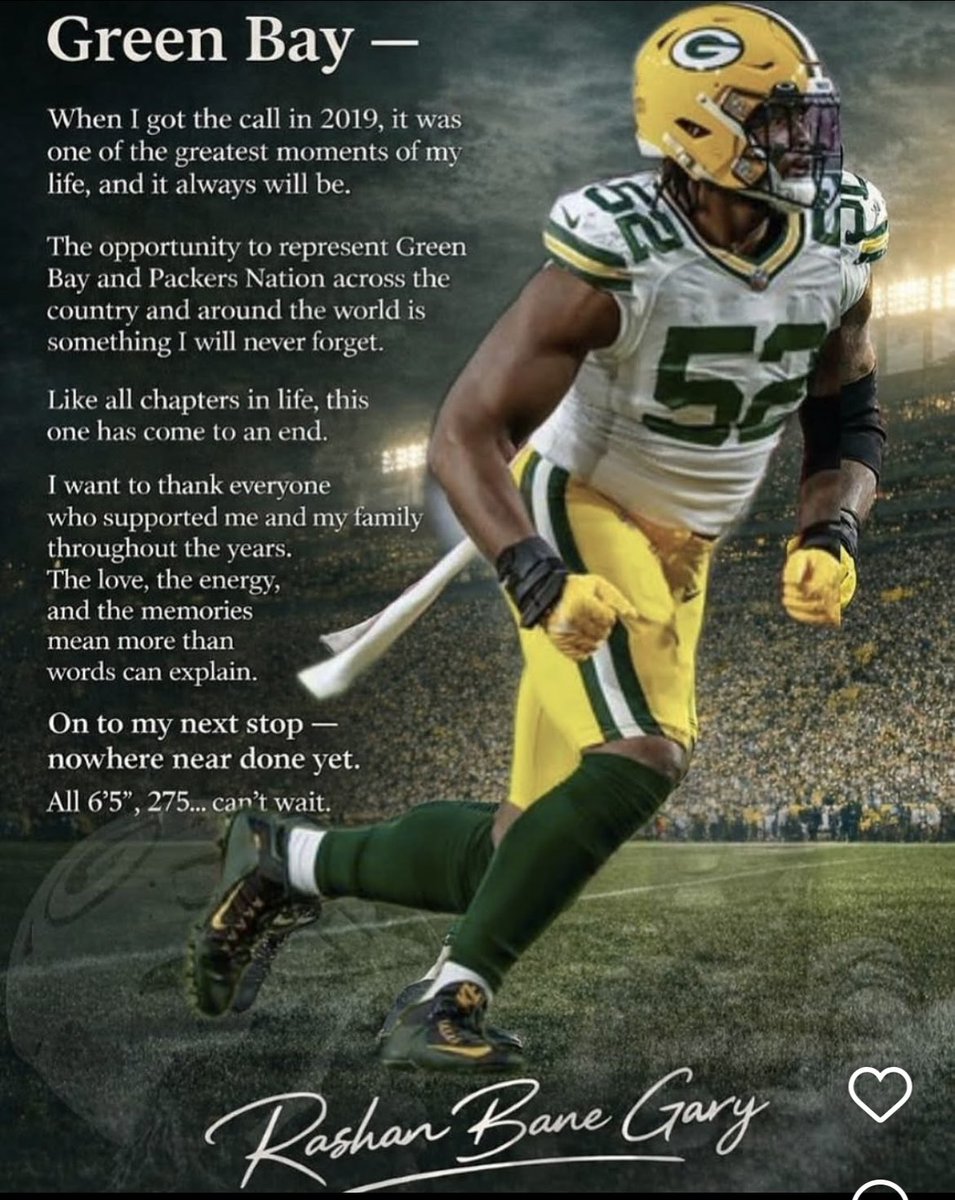 TomPelissero's tweet photo. Packers edge Rashan Gary, who has been the subject of trade talks, announced his time in Green Bay is over. He was due $19.5 million in 2026 with no guaranteed money. https://t.co/YLZJXOmHMr