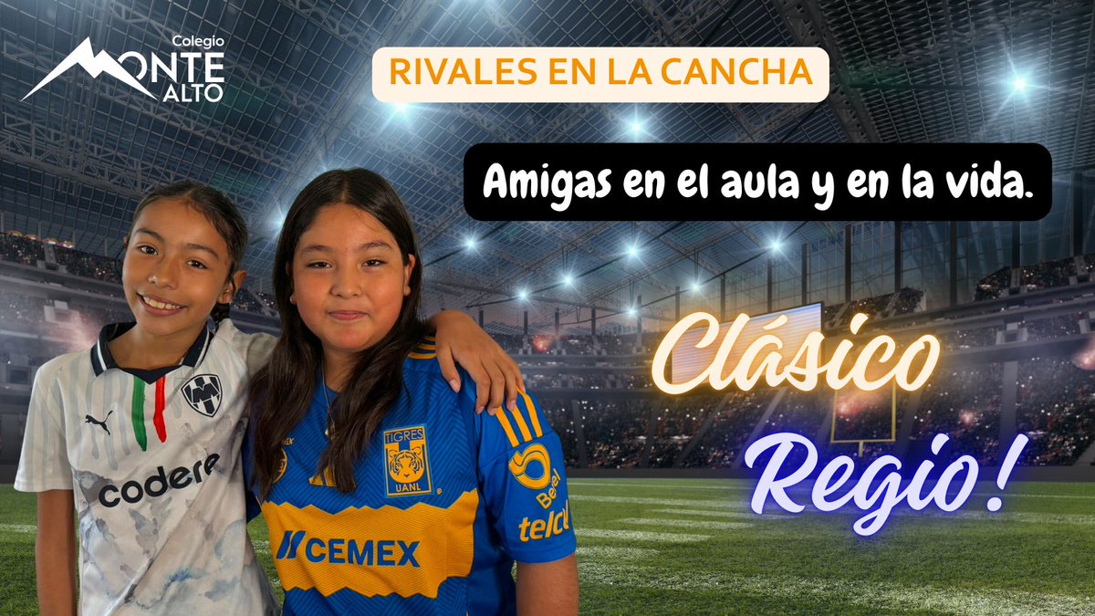 MonteAltoMX's tweet photo. Diferentes colores, misma aula. 🐯🤝🤠 Así vivimos la previa del #ClásicoRegio en el Colegio Monte Alto. Porque el fútbol es para disfrutarlo en familia y con amigos. ¡La convivencia es nuestro mejor trofeo! 🏆⚽️

#montealto #Tigres #Rayados #Monterrey #Mty #Clásico142 https://t.co/BcSl5SAhFg