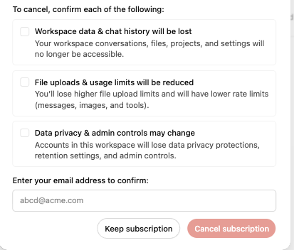 crypto_skillz's tweet photo. @OpenAI is outrageous, actually threatening to take away data privacy on a cancel flow. I will never do business with them again. https://t.co/seobJHVPjz