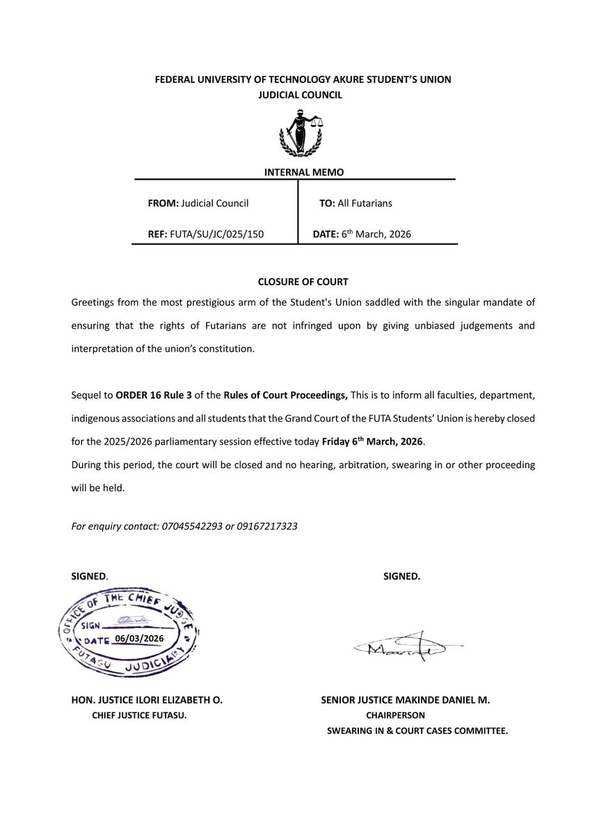 FUTASU Judicial Council tweet media
