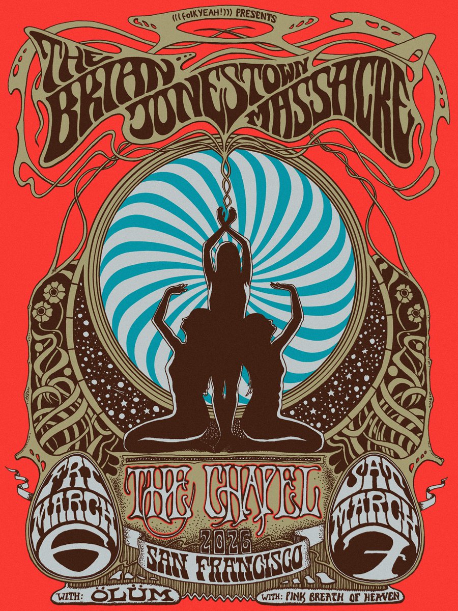 TheChapelSF's tweet photo. ✨Our two night run with The Brian Jonestown Massacre kicks off tonight! Both shows are sold out - thank you!✨

Fri. 3/6: Ölüm + DJ Sets by David Katznelson

Sat. 3/7: Pink Breath of Heaven + DJ Sets by Midnight Artist

Artwork: https://t.co/oQpEmsjkPG https://t.co/ctIo1O97DG