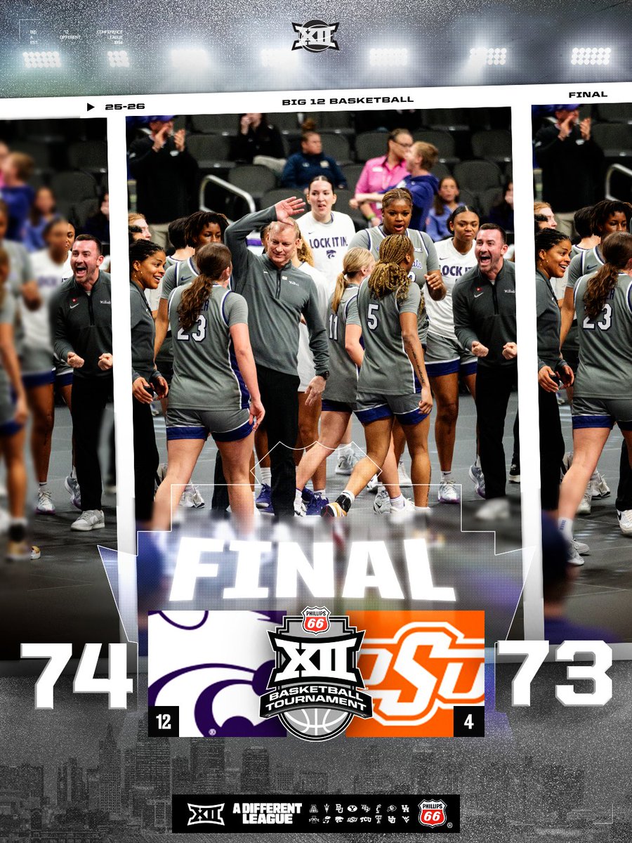 THE CATS KEEP DANCING 💃

<a href="/KStateWBB/">K-State Women's Basketball</a> becomes the first No. 12-seed EVER to advance to the Big 12 Women's Basketball Tournament Semifinals.

Kansas State will play the winner of our next quarterfinal game – No. 9-seed BYU and No. 1-seed TCU – tomorrow at 3 p.m. CT.

#Big12WBB |