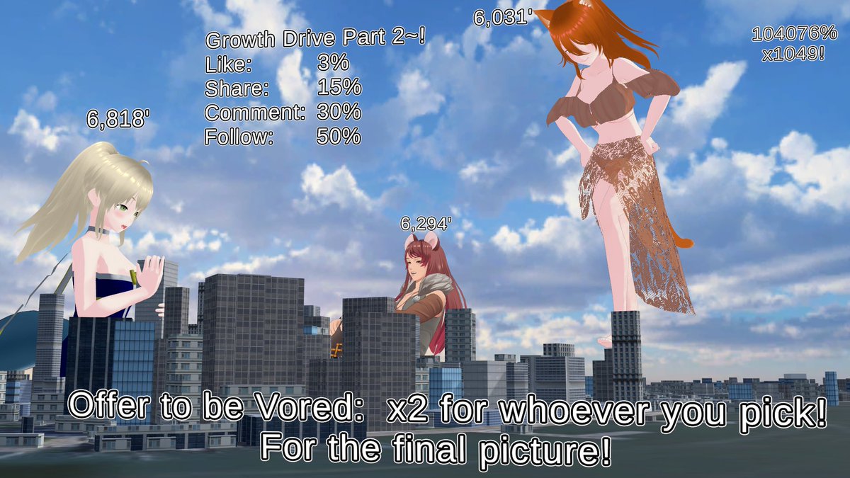 Saru_Roku's tweet photo. And part 2 is here!
We've reached a total of 1049 times size...
Which is our new base for part 2!

❤️ : 3% 
🔁 : 15% 
🗨️: 30%
Follow: 50%

Offer yourself/an oc up to be vored: x2 to the person of your choice!
(Multi-size images to come later!)

Macro March Growth Drive Continues! https://t.co/cTaib61eRt