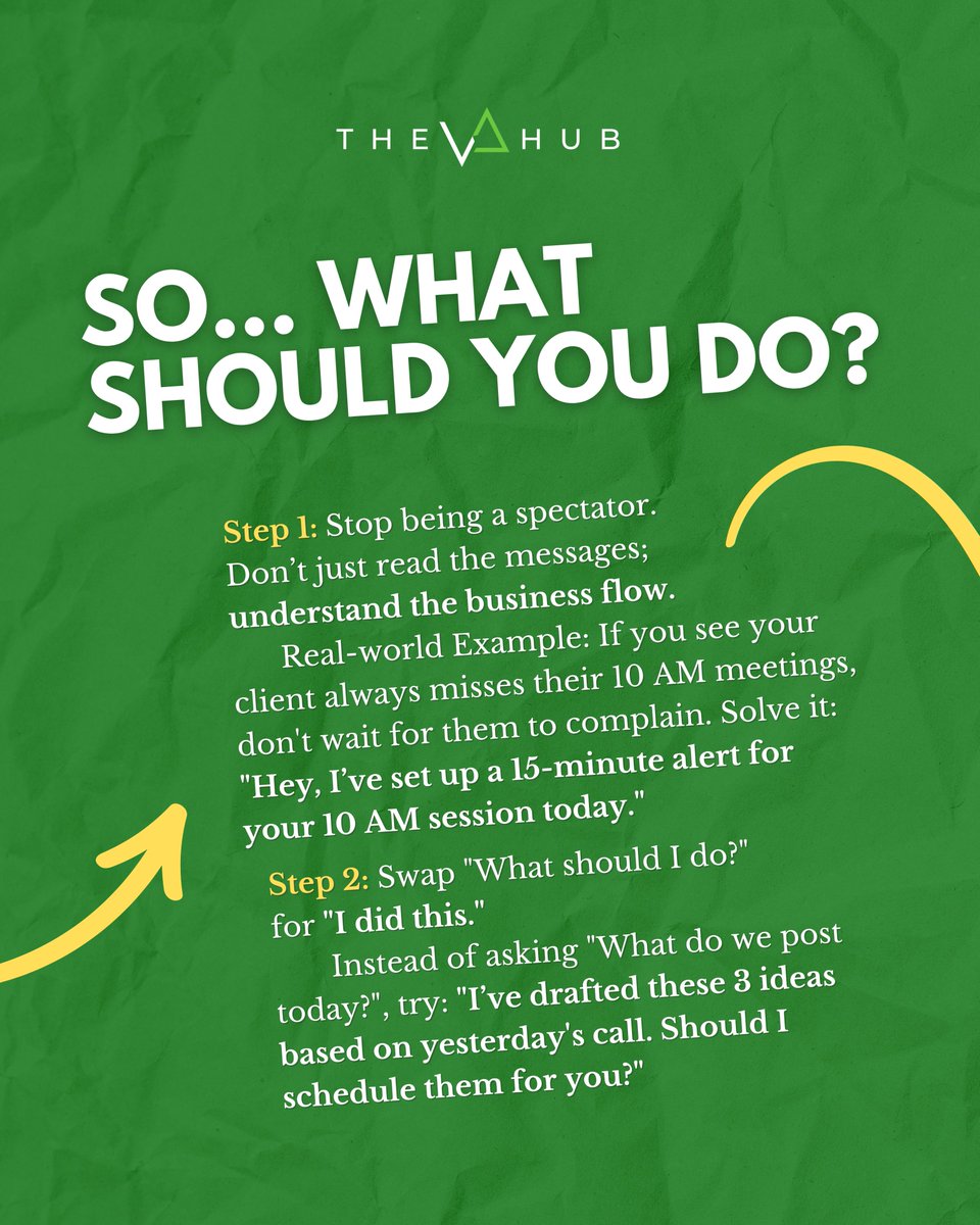 TheVAHubLatAm's tweet image. Are you the VA waiting for orders or the one proposing solutions?

💡 Find out if your support is just reactive, or truly proactive

#VirtualAssistant #VAlife #ProactiveMindset #RemoteWork
