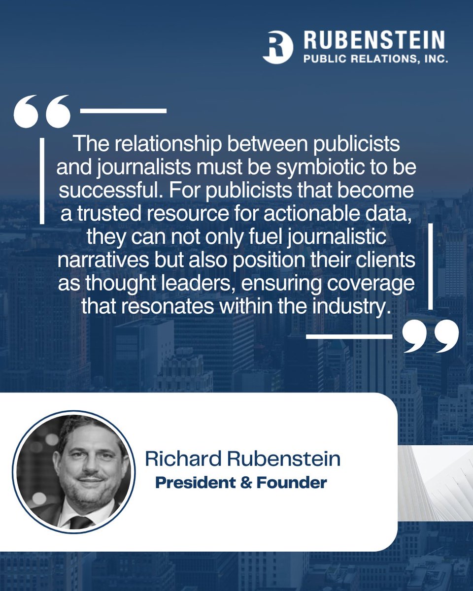 RubensteinPR's tweet photo. Publicists must position themselves as go-to resources for journalists by providing actionable insights that enrich stories and elevate clients as industry thought leaders, sparking coverage with real resonance. #RubensteinPR #ThoughtLeadership #MediaRelations #PRInsights https://t.co/ZffpilVD4E