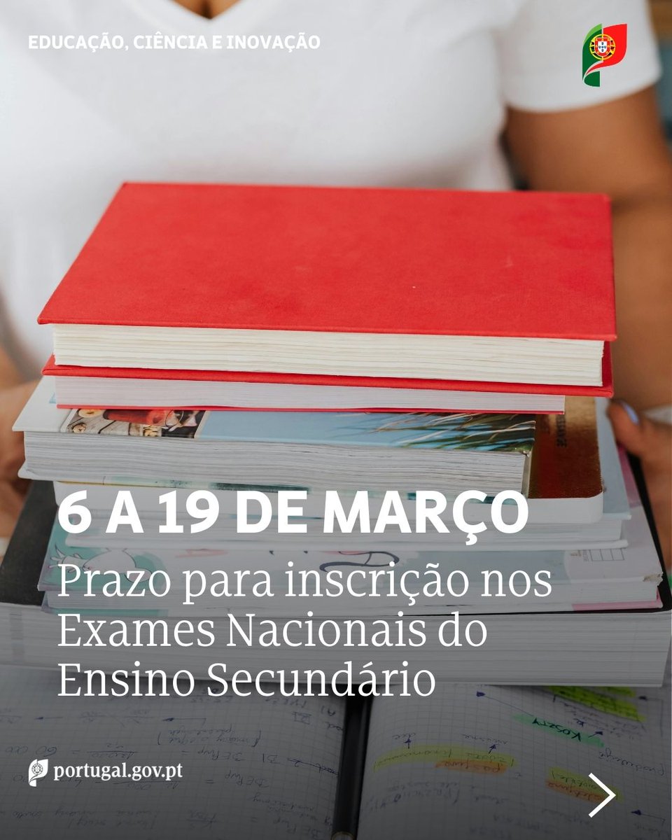 Educacao_PT's tweet photo. Já são conhecidas as datas para inscrição nos Exames Nacionais do Ensino Secundário.
Para saber como realizar a inscrição, consulte as instruções oficiais: https://t.co/pEFJ8Uf62J
O Guia Geral de Exames 2026 também já está disponível: https://t.co/ArI3XLiSBF... https://t.co/glRaeqL34n
