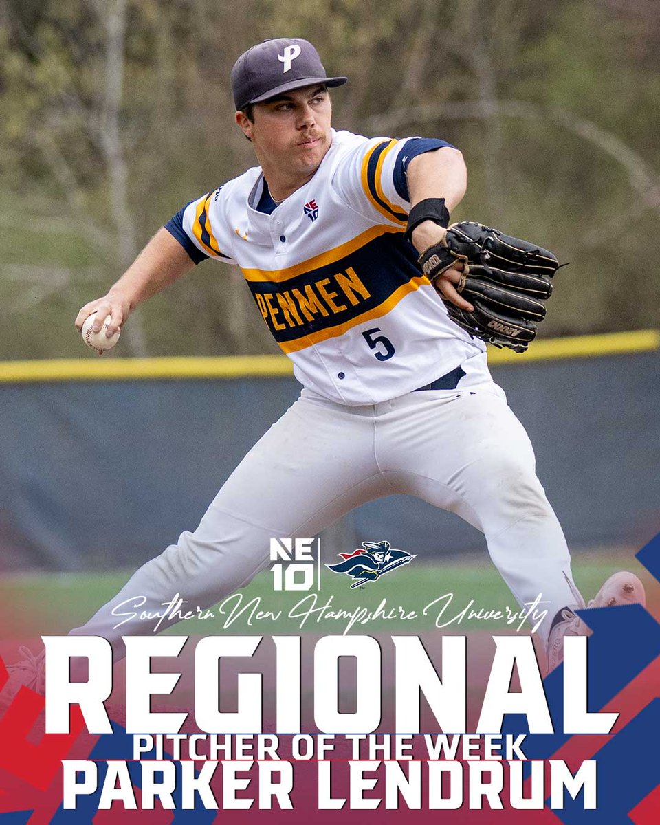 TheNortheast10's tweet photo. 𝐑𝐄𝐆𝐈𝐎𝐍𝐀𝐋 𝐇𝐎𝐍𝐎𝐑𝐒 ⚾️

Lendrum had 13 strikeouts in a complete-game shut out for @snhupenmen, on his way to earning NCBWA East Region Pitcher of the Week!

#NE10EMBRACE | #NCAAD2 | #D2BSB https://t.co/QGCtz1idtJ