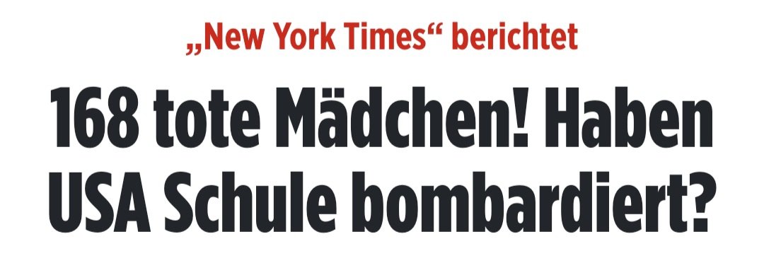 Eine Schule zu bombardieren, ist ein Kriegsverbrechen. Selbst wenn es keine Absicht war, zeigt das einmal mehr: Es gibt keine „Präzisionskriege“, immer sind es Zivilisten, die am meisten leiden. Schröder sagte 2002 Nein zum Irakkrieg. So viel Courage hat Merz leider nicht, er hat