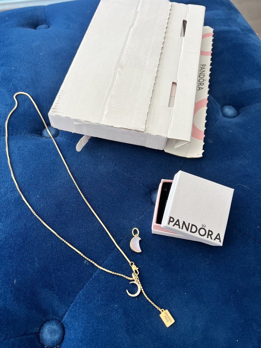 LiberalJoc's tweet image. Just received my gold and moonstone charm from #Pandora … going to combine it with my #MirandaFrye one 
You can never have too many Moons around your neck 🤭💛🥰
