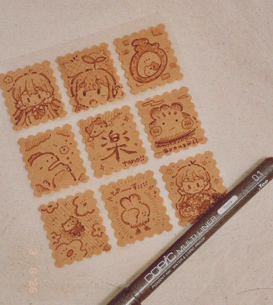 _chihotaro_'s tweet photo. Seriaの切手風シールにお絵描き!!

#イラスト
#illustration https://t.co/UwoXXy4BvI