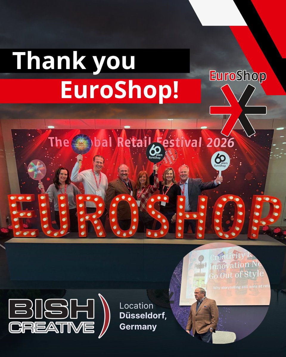 BishCreative's tweet photo. EuroShop 2026 did not disappoint.
Great conversations, bold retail ideas, and inspiring innovation from around the world. Thank you to everyone who connected with the Bish Creative team in Düsseldorf. https://t.co/Y0DzyQBf7h