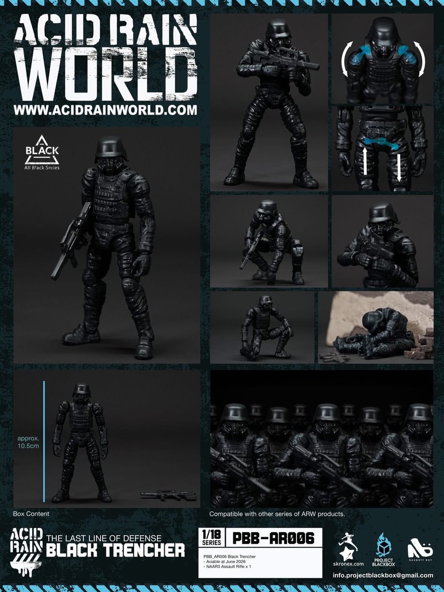 【News!】Acid Rain の新しい1/18シリーズ“Project  Blackbox”、アクションフィギュア第一弾は近日予約開始です。いきなりガスマス軍団...！？

#TRISKELE_HOBBY
#ACIDRAIN
#酸雨戦争
#酸雨戰爭

〜1/12ラインNovark再販、PBBビークルは絶賛予約受付中〜

triskele.stores.jp/?category_id=6…