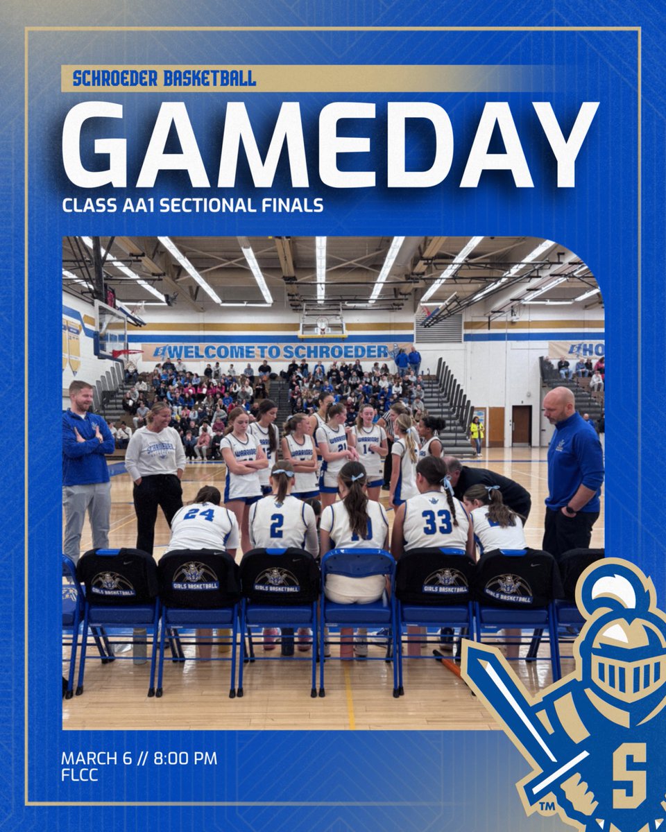 SchroederSports's tweet photo. 🏀 // 𝗚𝗔𝗠𝗘𝗗𝗔𝗬
📆 | March 6, 2026
🏆 | Class AA1 Finals
🆚 | Penfield 
📍 | FLCC
🕗 | 8:00 PM
🎟️ | https://t.co/b84KJ8M221
🔀 | https://t.co/2Be2X7mtFc
🚌 | Fan Bus Signup in Athletic Office
#WeAreWarr1ors⚔️ 🐝 https://t.co/C5Lr255wOZ