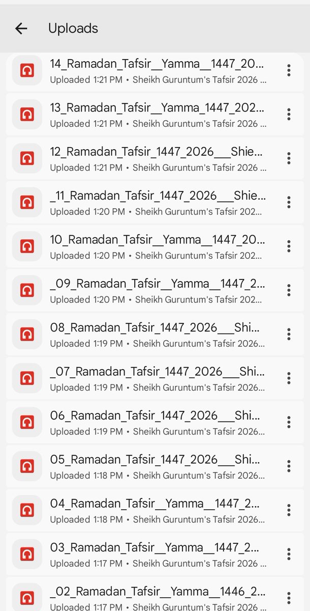 Sheikh Guruntum's Tafsir 2026 Audio. 
Here is the link for access to the complete 1-15 Tafsir. Not more than 250MB 

drive.google.com/drive/folders/…