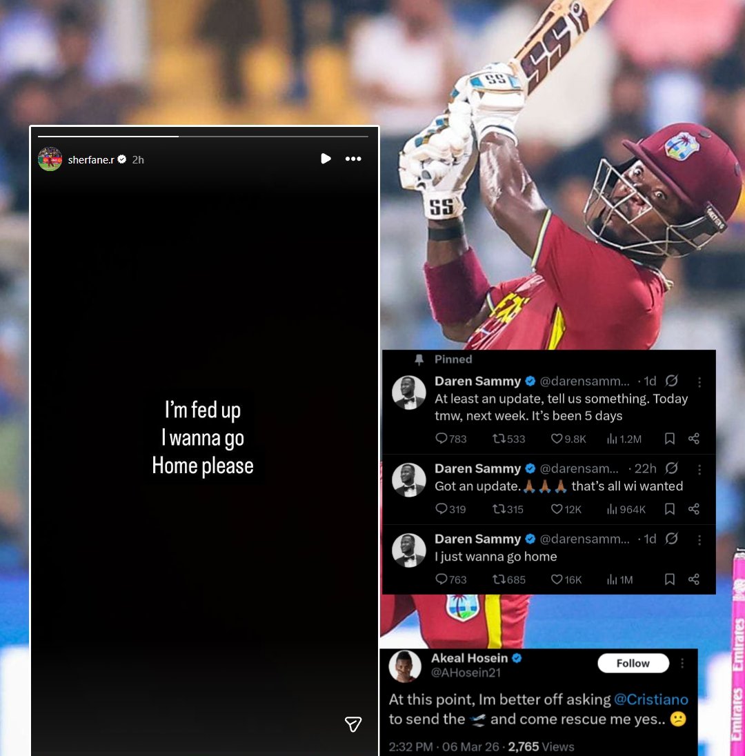 🚨 I couldn't understand what's wrong with West Indies players?

After Daren Sammy, now Sherfane Rutherford and Akeal Hosein posted that they wanted to go home ASAP. 

They are using words like "please", "just" and folding-hand emojis, like they are stuck in some war and some