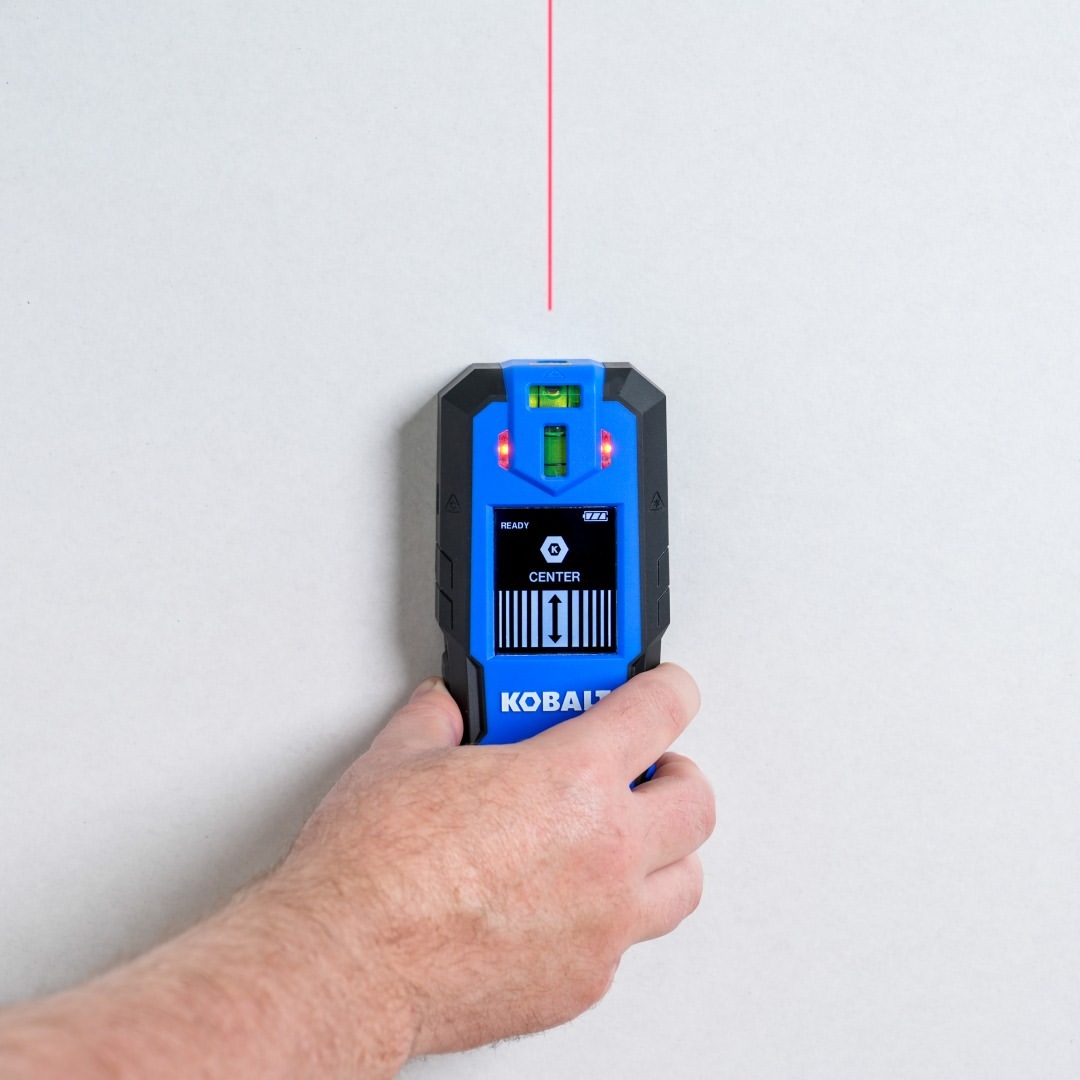 kobalttoolsusa's tweet photo. Got a picture or shelf to hang? Make it easy and eliminate guesswork with the KOBALT 2-in-1 laser level with stud finder. https://t.co/61XsUXbGJG