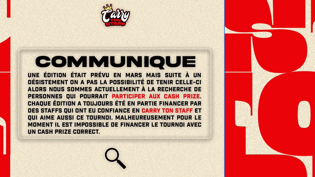 CarryTonStaff's tweet photo. Communiqué sur la prochaine édition de Carry Ton Staff https://t.co/4NdY5jKNLH