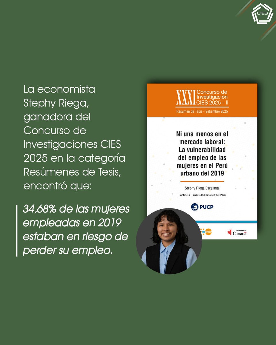 CIESLimaPeru's tweet photo. En el marco del #DíaInternacionalDeLaMujer, compartimos una investigación de la economista Stephy Riega, ganadora del Concurso de Investigaciones CIES 2025, que aborda este tema.

🔎 Revisa la investigación completa en nuestra página web:
https://t.co/Bshnuv98Ta https://t.co/1Ftcgzbx6U