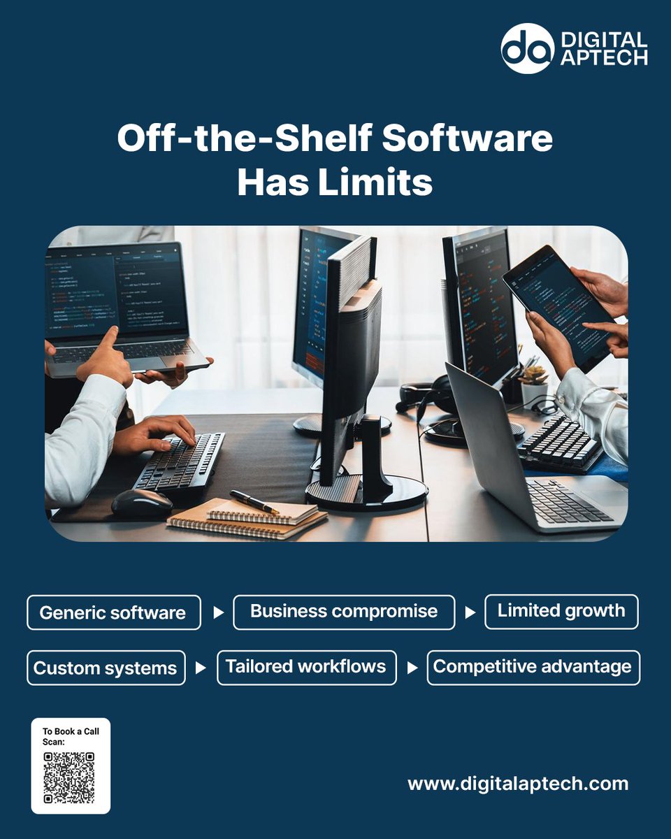 DigitalApTech's tweet image. Off-the-shelf tools often limit growth. Custom software is built around how your business actually works. Partner with Digital Aptech for scalable, business-focused solutions.

#CustomSoftware #BusinessAutomation #DigitalTransformation #DigitalAptech #SoftwareDevelopment