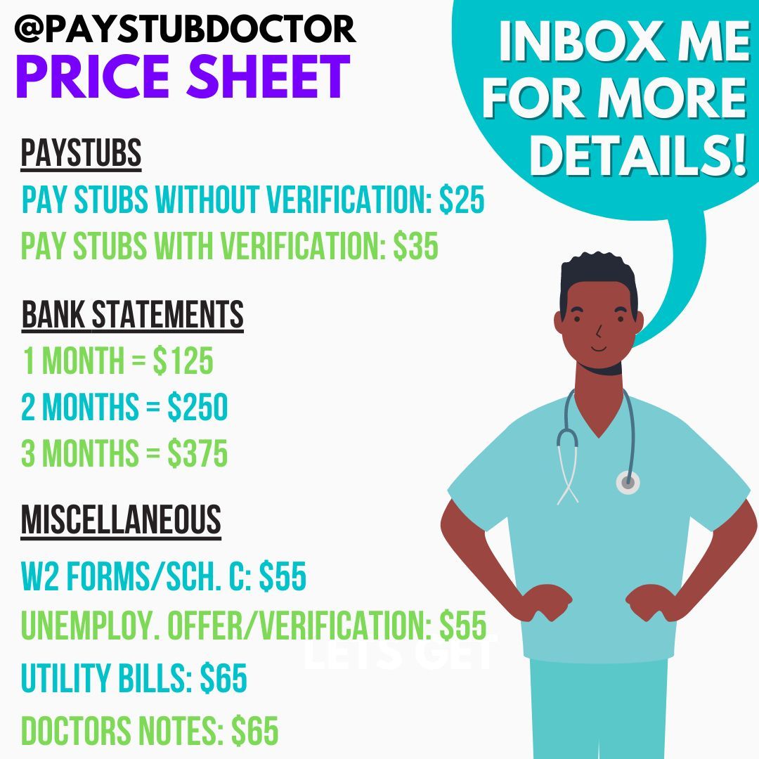 PaystubDoctor's tweet photo. Need to get approved for an apartment and need documents? Get at me! ✅✅ send me a dm

#paystubs
#checkstubs
#Bankstatements
#drnotes https://t.co/vKQkmkerYw