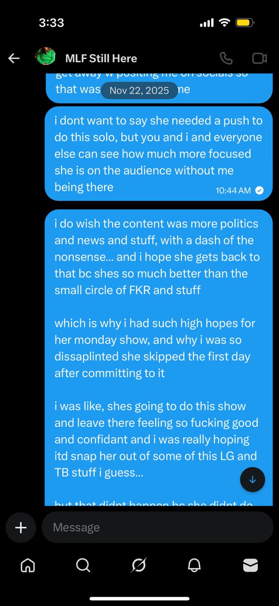 I hate myself already for doing this but here’s the first few messgs of that convo for anyone that wants to be nosey.

I did send the full chat to Jessica bc I wanted her to have all the context and that I did not seek out this convo first.

Im not going to post the rest bc I