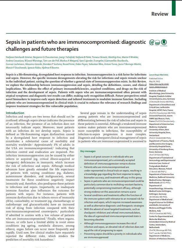 Retos en el Diagnóstico de Sepsis en Paciente Inmunocomprometidos🦠😷

🔰📚The Lancet 2025

doi.org/10.1016/S2213-…

Enlace a Artículo Completo👇🏻✅🆓
t.me/SoMELaguna