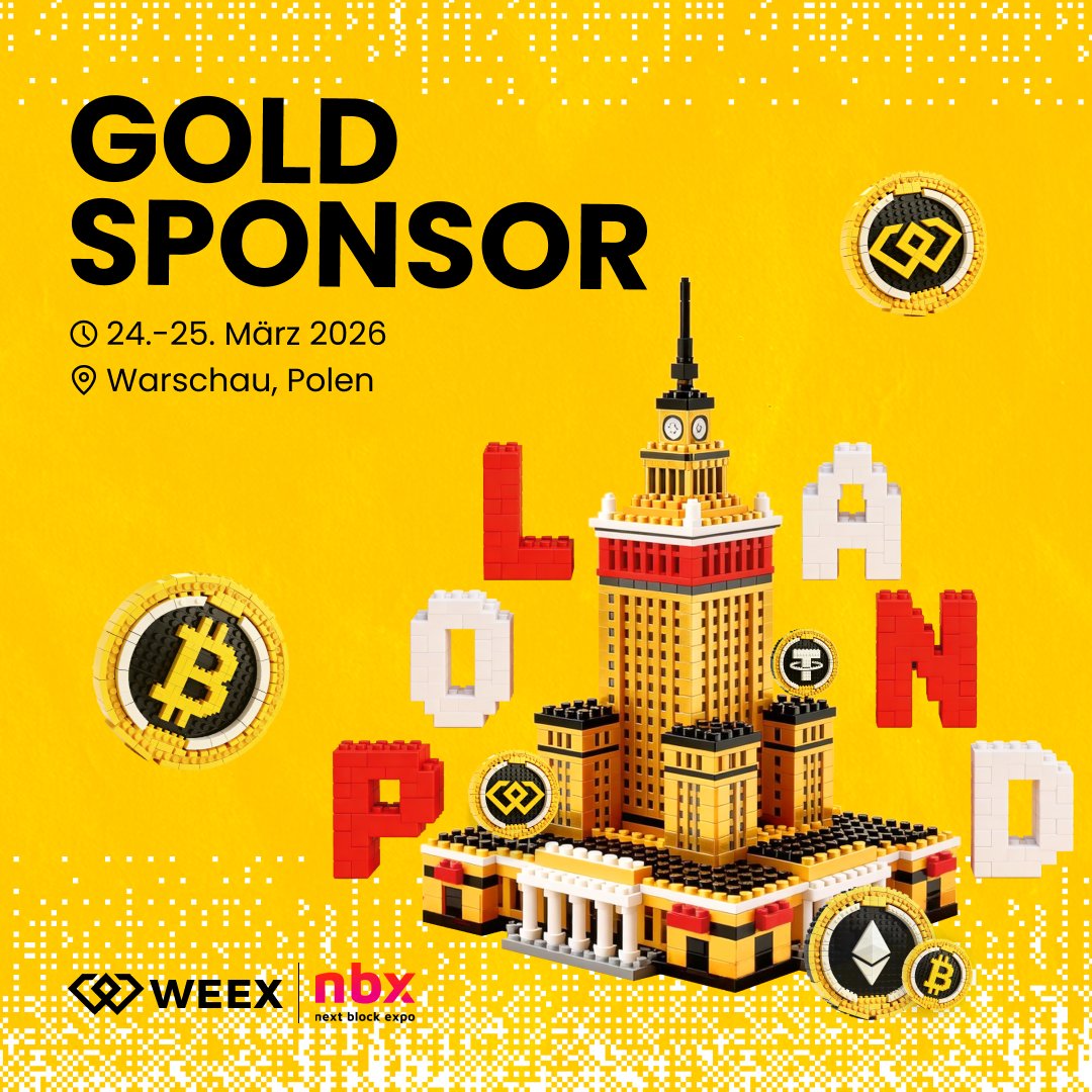 WEEX ist als Gold-Sponsor auf der Next Block Expo 2026 dabei!

Wir freuen uns, als Gold-Sponsor und Organisator des Trading Battles bei der 6. Ausgabe der NBX in Warschau dabei zu sein.

Was dich von WEEX auf der NBX 2026 erwartet:
On-site-Stand, triff das WEEX-Team persönlich