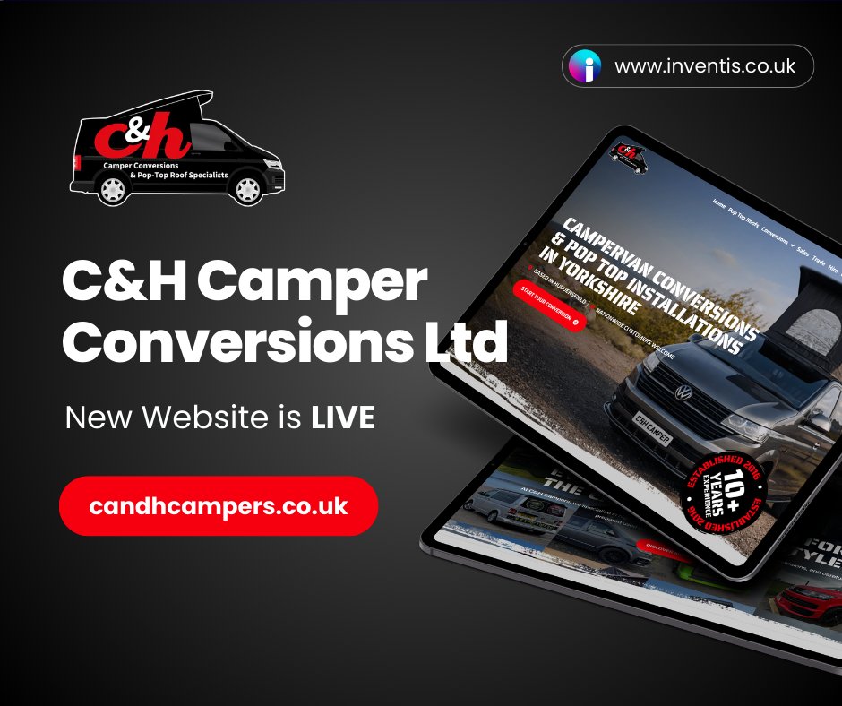 InventisUK's tweet photo. We’re proud to announce the new website for C&amp;H Camper Conversions Ltd is now live.
At Inventis, our websites include:

✔ Bespoke Design
✔ Fast, Secure &amp; Mobile Friendly
✔ No Large Upfront Costs
✔ Simple Monthly Fee
✔ Unlimited Updates

🌐 https://t.co/R9mq8U6ZG3 https://t.co/dYltrNFyEk